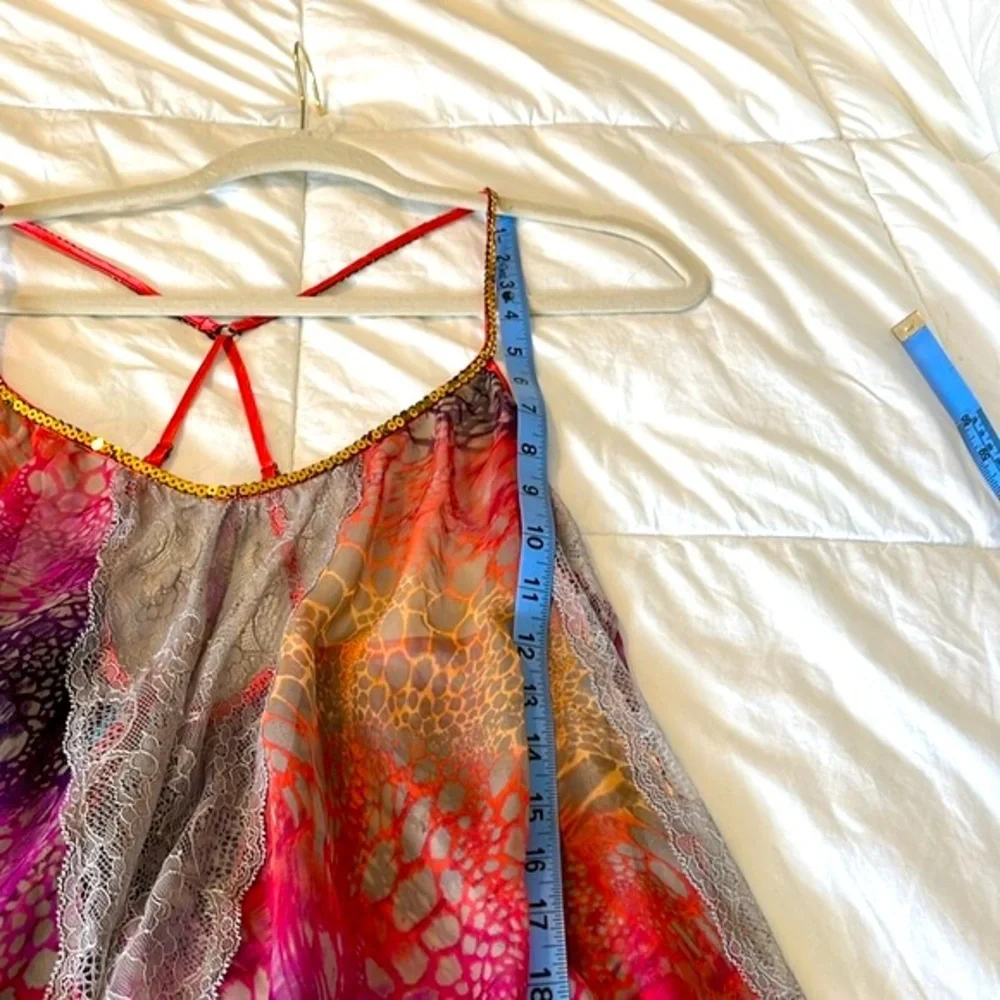 FREE PEOPLE SEQUIN MULTI-COLOR ANIMAL PRINT CAMI TOP BLOUSE SHIRT SIZE LARGE - Picture 12 of 16